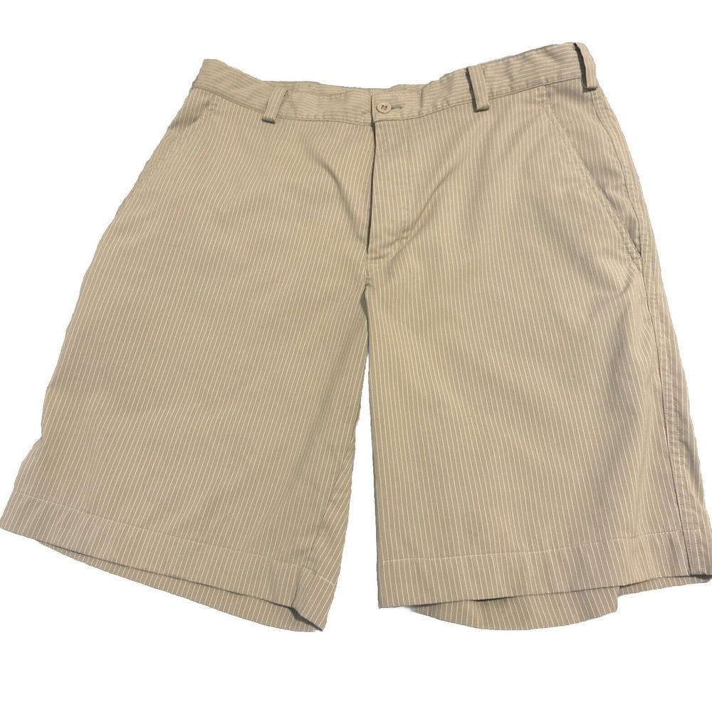 NIKE GOLF Shorts Men's Tan Size 32 Standard‎ Fit Dri Fit Flat Front Striped